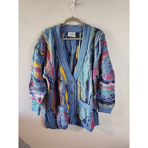 Vtg Coogi Cardigan 3D Textured Chunky Multi Colored Knit Sweater Sz Small Cuggi - Picture 1 of 7